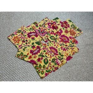 Set of 10 April Cornell Yellow Floral Cotton Cloth Napkins boho Cottagecore